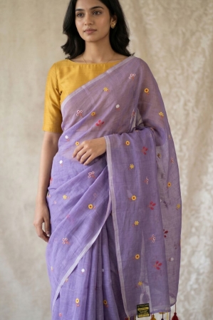 Mul cotton Lavender embroidery saree