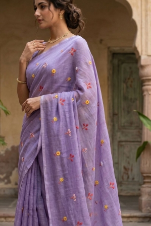 Alternative view of Mul cotton Lavender embroidery saree