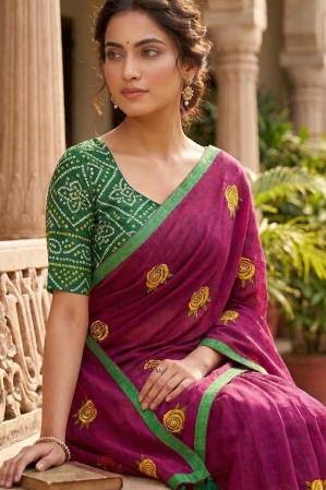 Mul Cotton Saree with Rose Embroidery