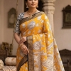 Kalamkari Nizam Border Mustard Yellow Elephant Circle - Banti