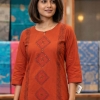 Rust orange Block printed Cotton Kurta